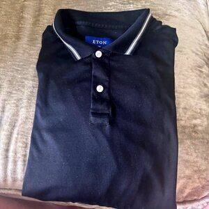 Men's ETON  Long Sleeve Polo Shirt.  Black. XXL